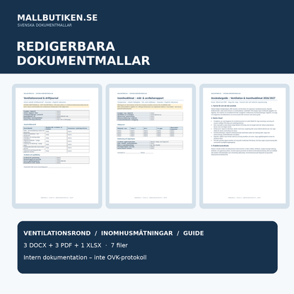 Ventilationsrond och mätprotokoll för inomhusklimat i Word PDF med English guide