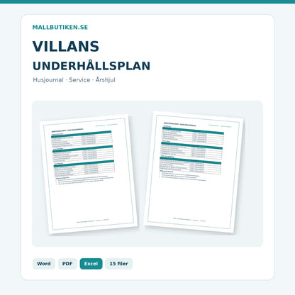 Villans underhållsplan – Word PDF Excel med verkliga dokumentförhandsvisningar