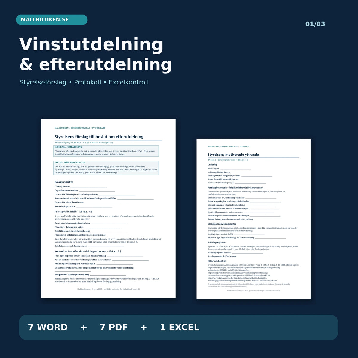 Vinstutdelning och efterutdelning 2027 – verkligt styrelseförslag, motiverat yttrande och 15 Word/PDF/Excel-filer