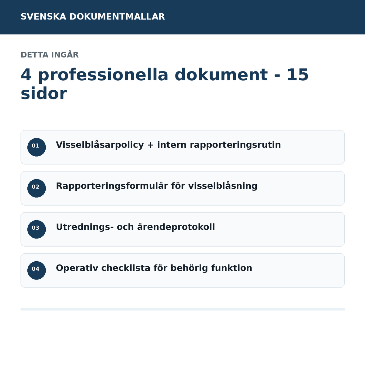 Innehåll i visselblåsarpaket 2026 policy formulär protokoll checklista